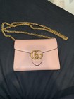 Gucci Pink GG Logo Chain Wallet, Gold Chain, Folding Credit Card Slots