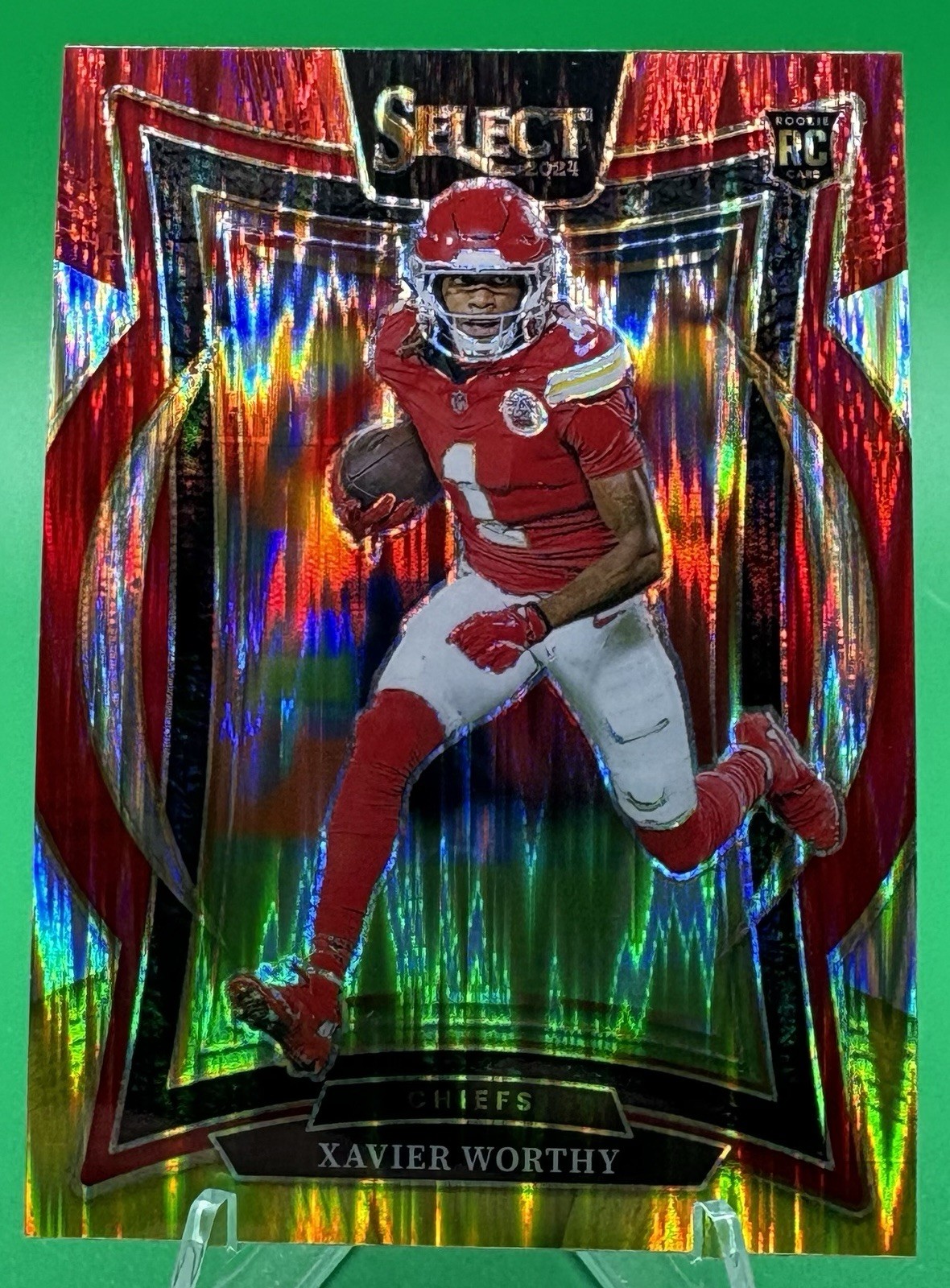2024 Select Xavier Worthy Concourse Red and Yellow Prizm Shock #32 RC Chiefs
