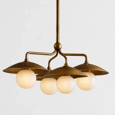 Mid Century Modern Brass Lamp Light Chandelier Frosted Glass Globe Ceiling Light