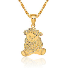 14K Solid Yellow Gold Dressed Up Gummy Teddy Bear Necklace
