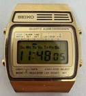Seiko Digital Watch Men 34mm Digital Gold Tone Alarm Chrono A158-5000 New Battry