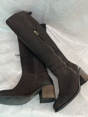 Steve Madden Antsy Brown Leather Side Zipper Chunky Heel Knee High Boots Sz 10