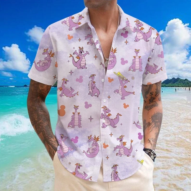 Figment Hawaiian Shirt, Figment Button Up, Disney Figment Hawaiian Shirt,