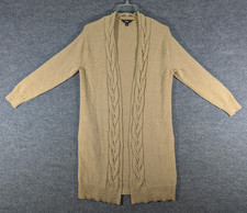 Simply Vera Wang Womens Medium Cardigan Sweater Open Front Ruffle Duster Camel