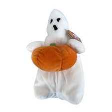 TY Beanie Baby Ghoul the Ghost Halloween Plush 8" Tall w/Pumpkin 2005 NWT