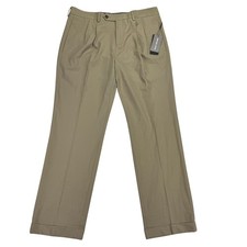 Michael Kors Mens Pleated Cuffed Solid Classic Fit Stretch Pants Tan 33x30
