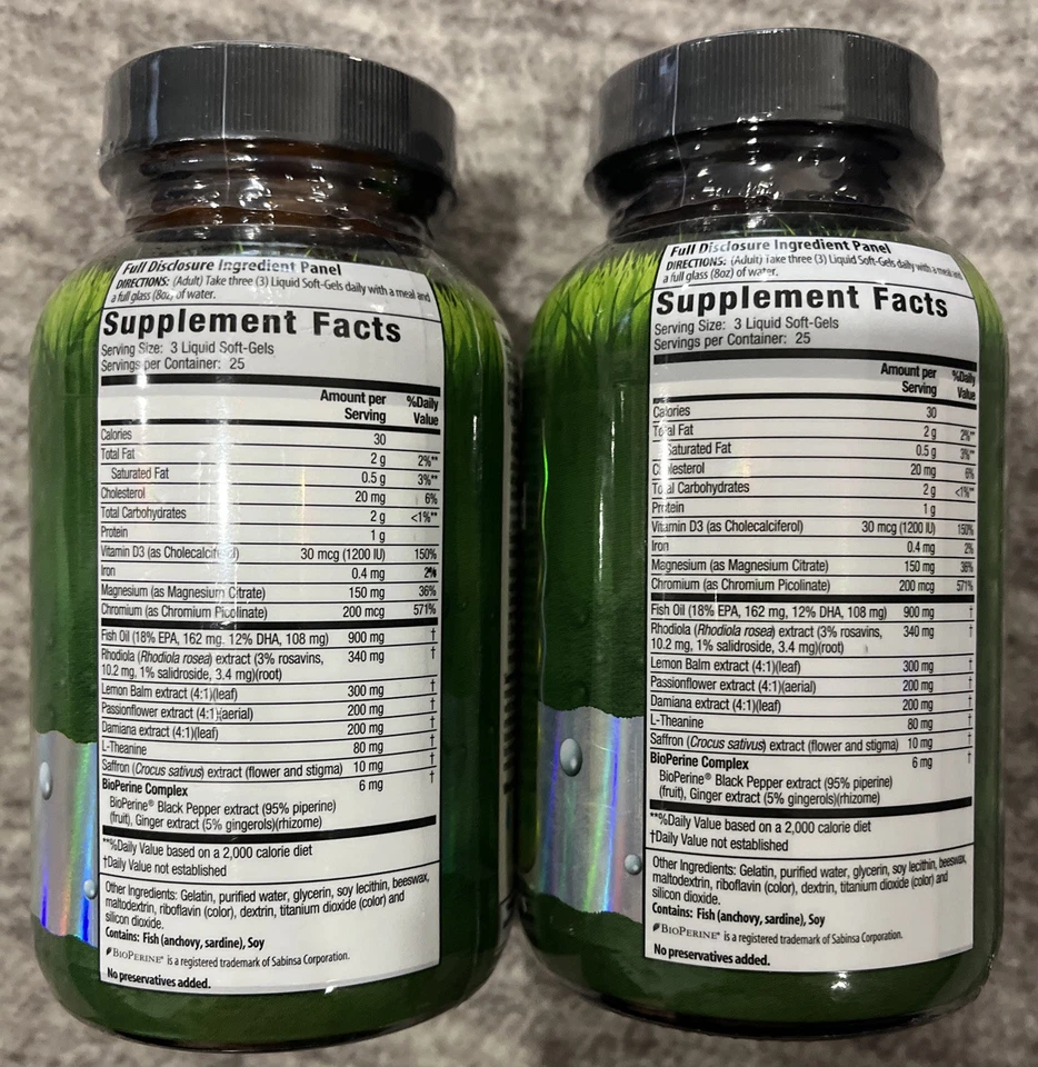 Paquete de 2 geles blandos líquidos Irwin Naturals Sunny Mood con Rhodiola Foto 2 de 4