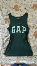 Gap Green Ribbed Knit Logo Tank Top, Women s Size S, Scoop Neck Wide Strap