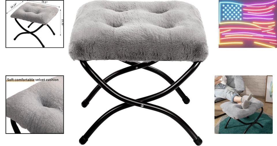 Otomana plegable de piel sintética de 15" - Elegante reposapiés acolchado para elegancia de sala de estar Foto 2 de 4