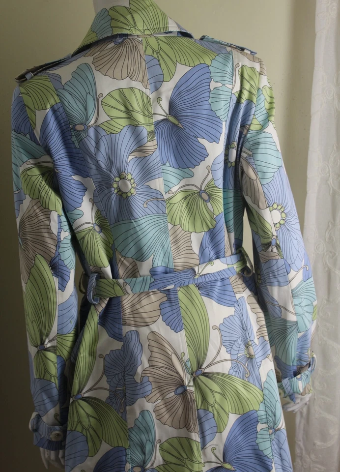 NWT Alberto Makali Sz 12 WILD Funky Blue Green Floral MOD Trench Jacket Coat - Image 4 of 4