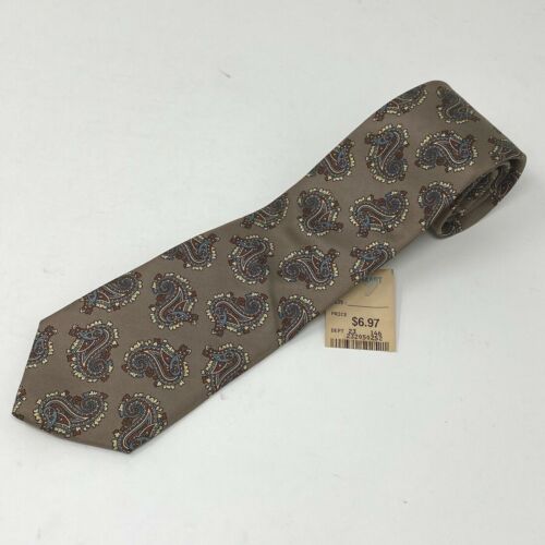 Vintage Pedigree Mens Neck Tie Taupe Red Blue Paisley !00% Italian Silk Made USA - Picture 1 of 6