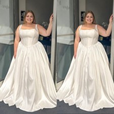 Silk Satin Wedding Dresses Plus Size Spaghetti Straps Sweep Train Bridal Gowns
