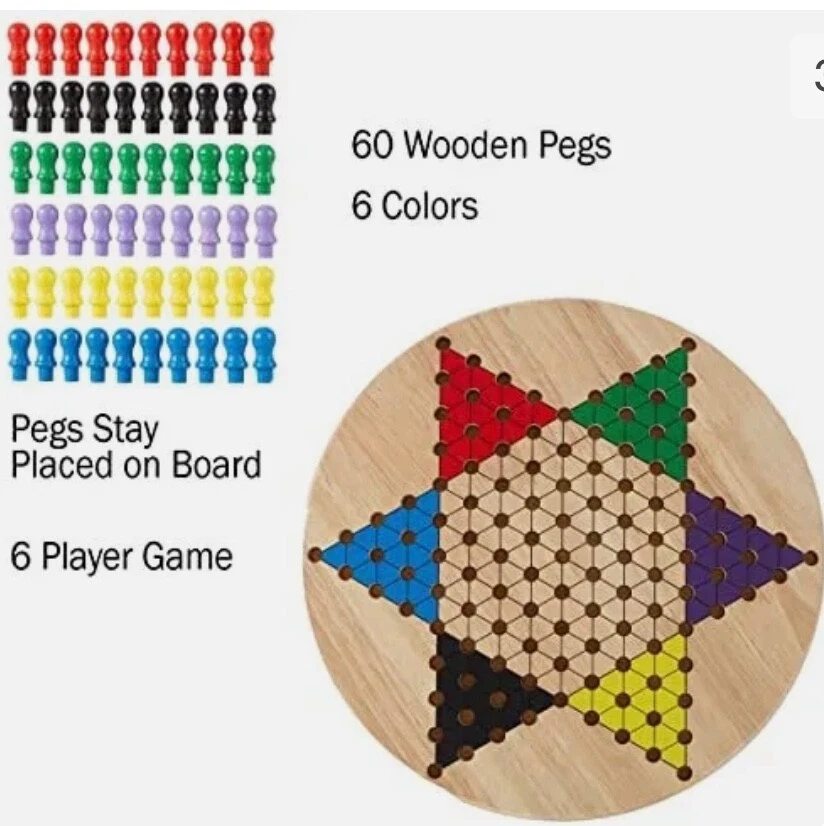 Chinese Checkers Game Set with 11 inch Wooden Board and Traditional Pegs, Gam... - Image 3 of 4