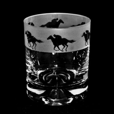 Animo Glas - SANDGESTRAHLTER FRIEZE WHISKY WHISKEY TUMBLER GLAS - Rennpferd