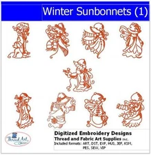 Embroidery Design Set- Winter Sunbonnets(1) - 9  Designs - 9 Formats - USB Stick
