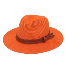 Women Wide Brim Straw Panama Roll up Hat Fedora Beach Sun Hat UPF50