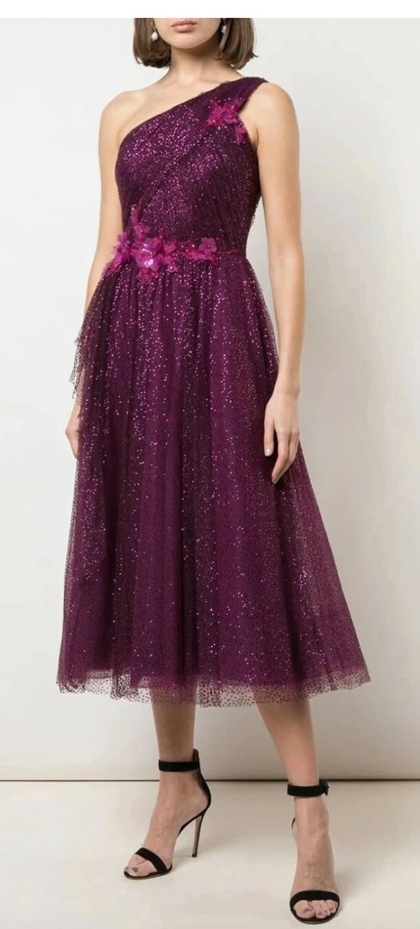 marchesa notte glitter tulle dress Marchesa Notte Sleeveless Glitter Tulle Midi Dress In Pink