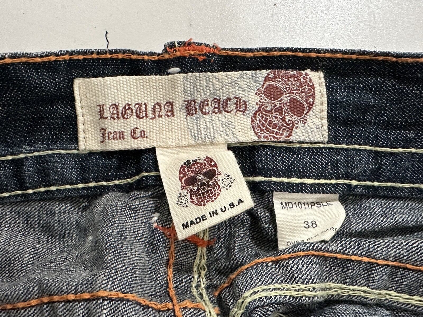 Laguna Beach Jeans  Corona Del Mar White Stitching Skull & Sun Rays Men's 38 NWT