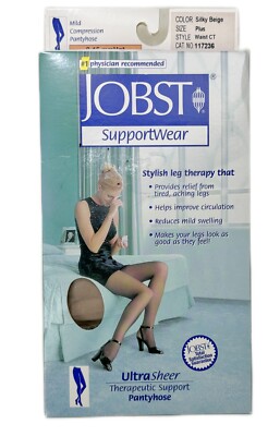 Plus Size Jobst Ultra Sheer Support Pantyhose 8-15mmHg Silky Beige Mild Compress