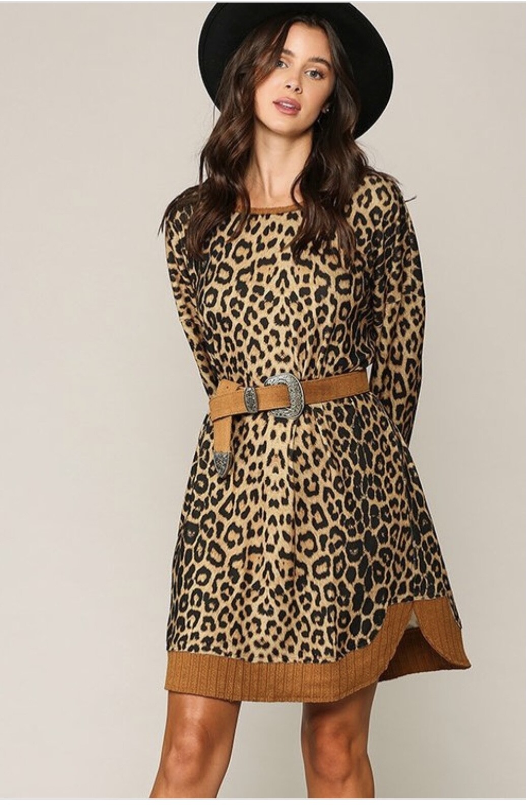 GIGIO by Umgee Animal Print Soft Knit and Rib Knit Mixed Dress with