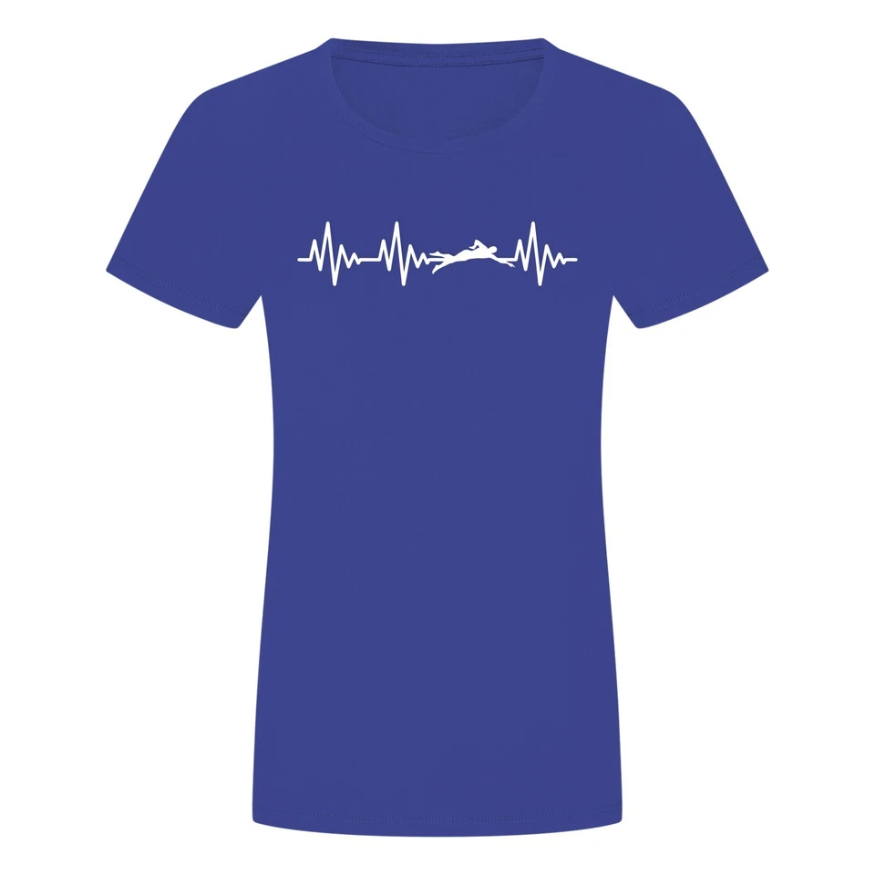 Herzschlag Schwimmen Damen T-Shirt - Ekg Schwimmer Schwimmbad Pool Sport Wasser - Bild 1 von 1