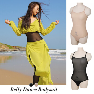 Lady Belly Dance Mesh Sheer See-Through Bodysuit High Cut Leotard Sleeveless NEW