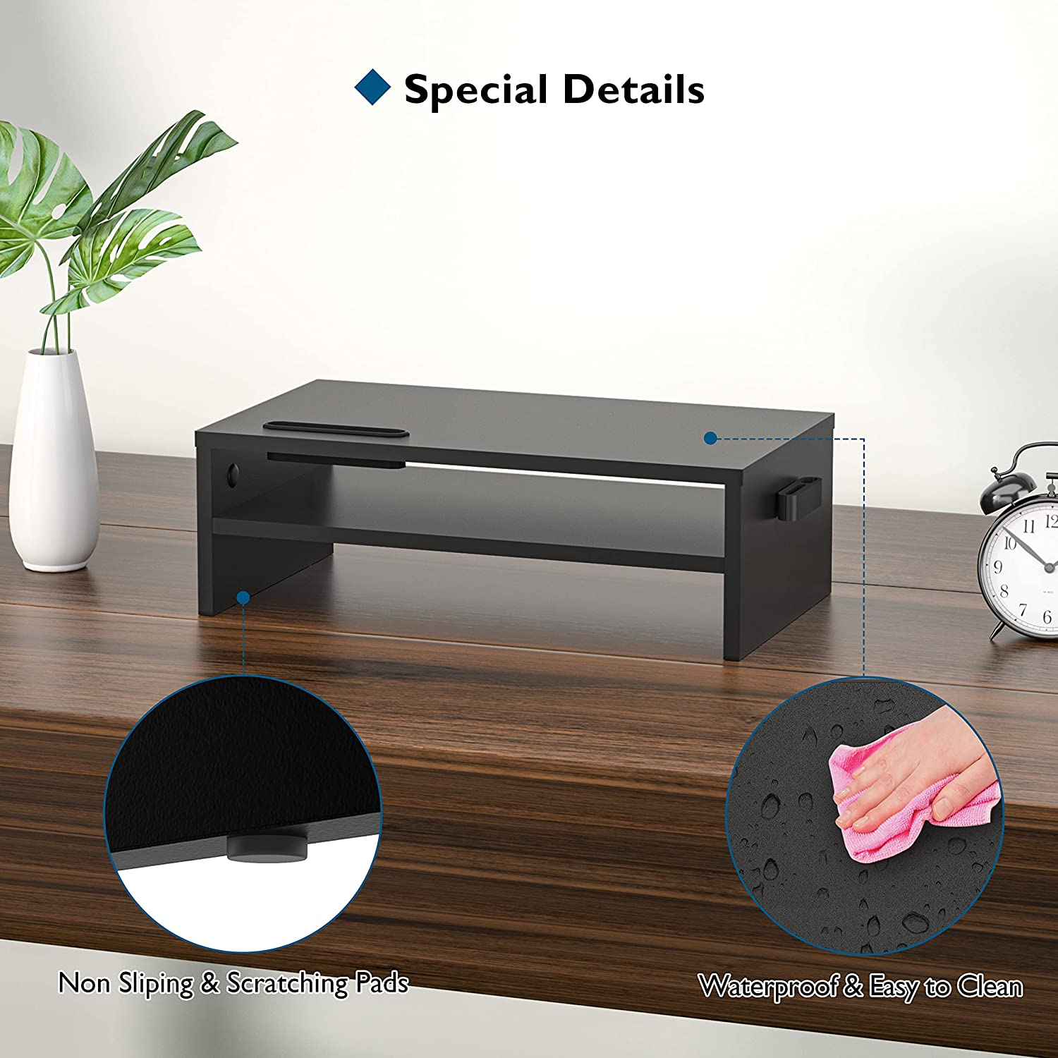 2-Tier Wood Monitor Stand Riser w/ Storage Organizer, 16.5" Ergonomic ...