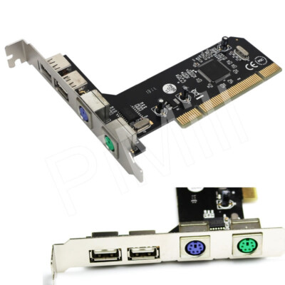 PCI 2 Port USB 2.0 and 2 Port PS/2 Combo Card Adapter Converter US Stock