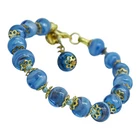 Murano Glass Bracelet Blue Gold Handmade Venice 15 Beads Italy