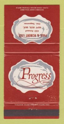 Matchbook Cover - Progress Men's Clothes Paul Robert Sept Iles QC 30 Strike