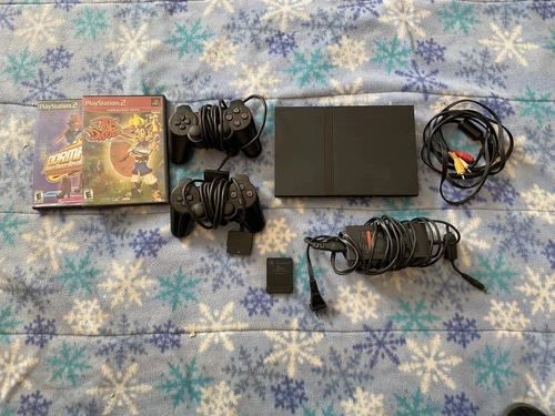 Sony PlayStation 2 PS2 Slim Black Console Bundle w/ 2 Games - Tested!