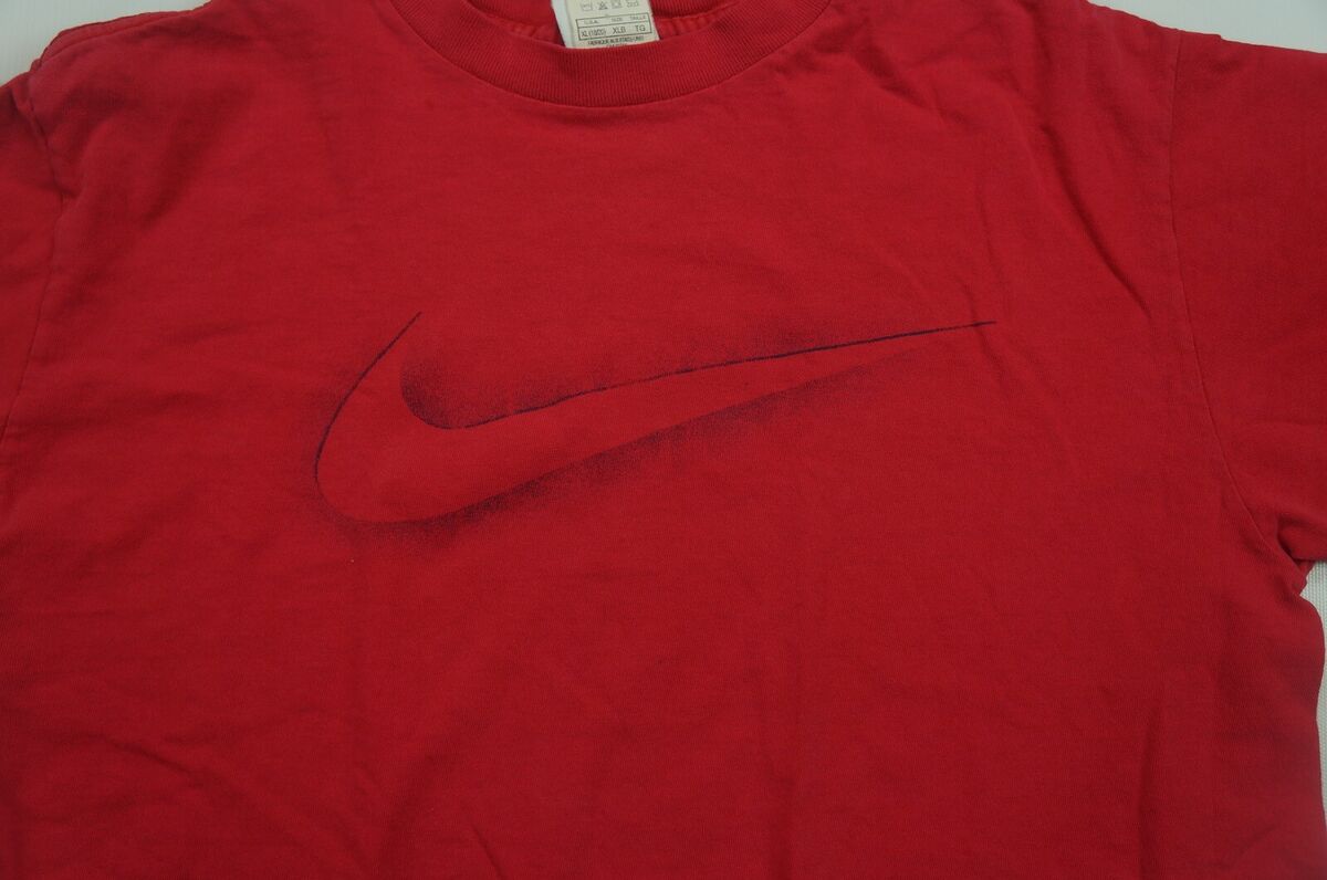 Rare Vintage NIKE Swoosh Definition Just Do It Spell Out T Shirt 90s Red  YTH XL