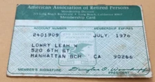 VINTAGE 1976 AARP AMERICAN ASSOCIATION OF RETIRED PERSONS MEMBERSHIP CARD