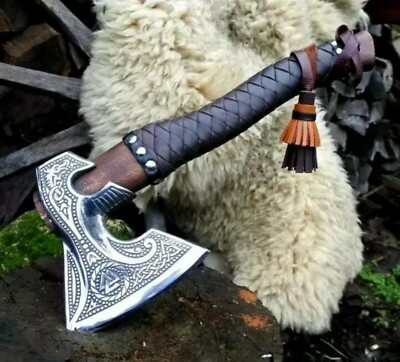 Custom Hand Forged High Carbon Steel Viking Bearded Axe Wood Handle Throwing Axe
