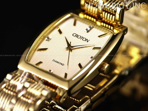 NOS Croton Men's Gold Tone w/ Diamond Champagne Dial Japan Quartz SS Watch - Picture 5 of 9