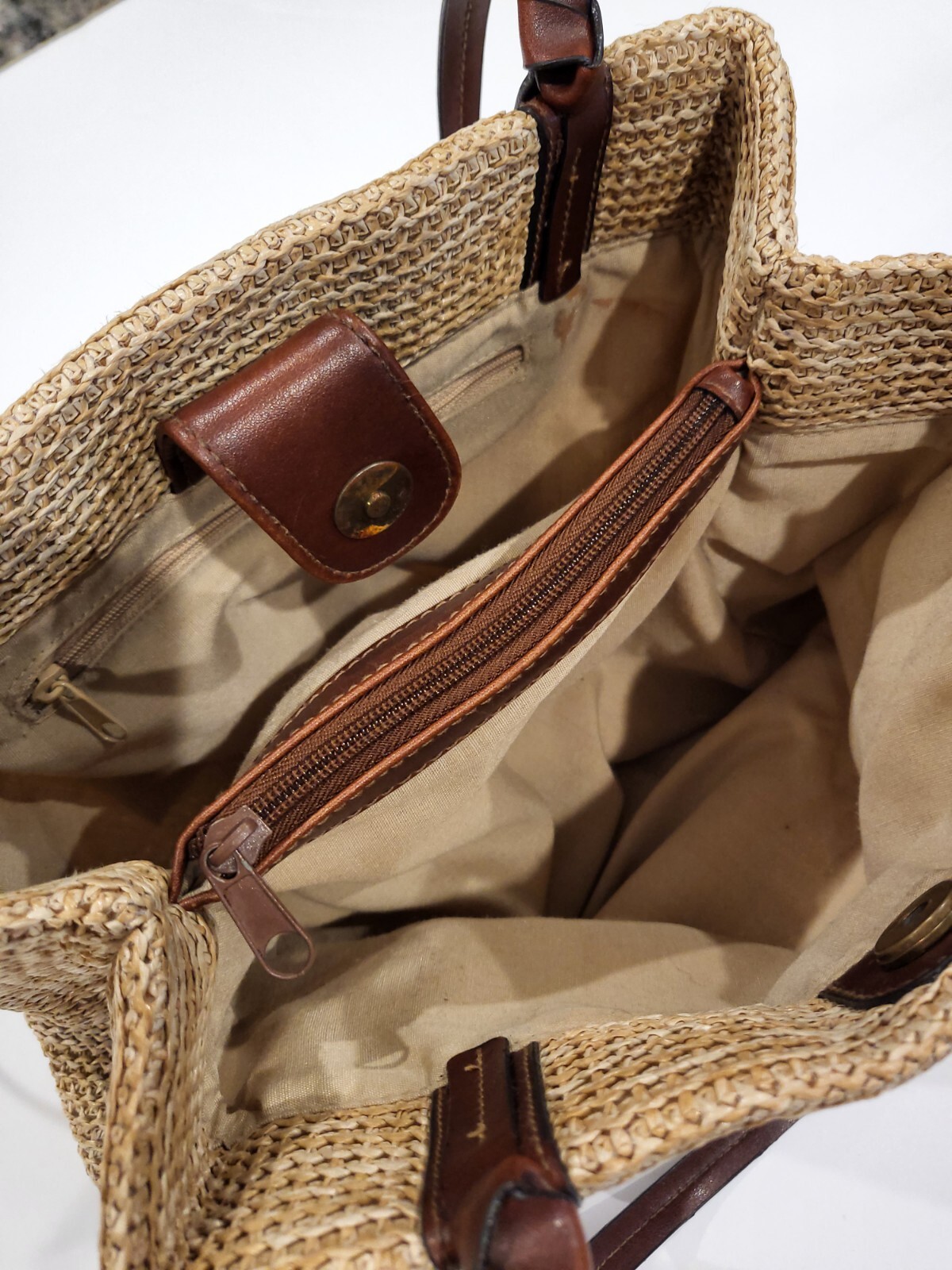 Strada Tan Brown Straw Basket Weave Handbag Purse Hobo eBay