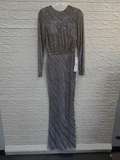 New Mac Duggal 5240 Mother of the Bride Long Sleeve Beaded Maxi Dress Sz 4