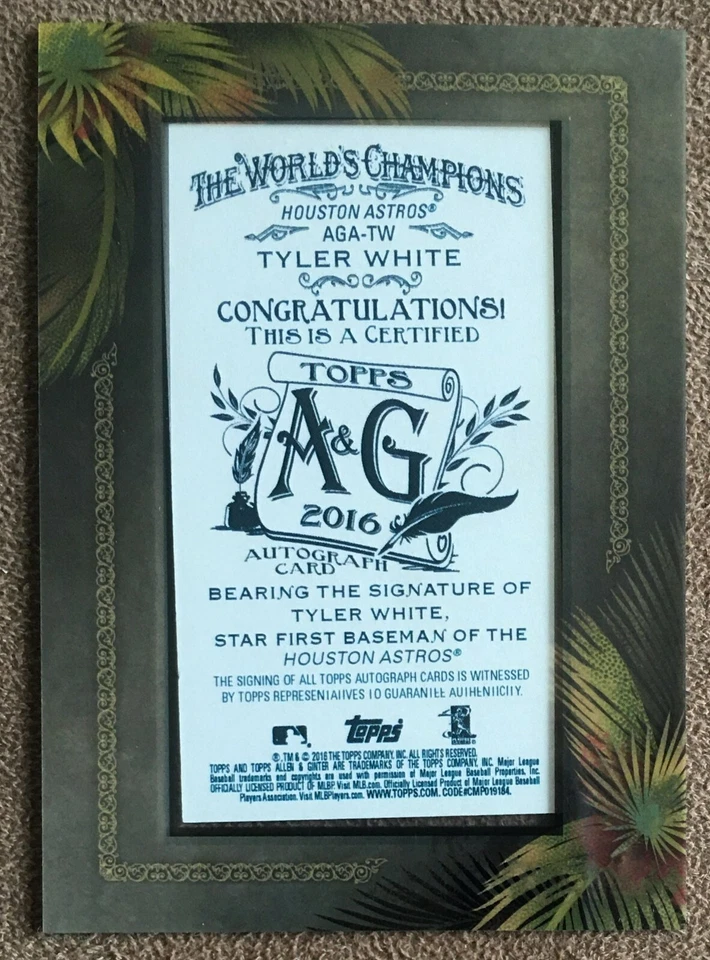 Tyler White 2016 Topps Allen & Ginter's Mini Framed Autograph #TW Astros Insert  - Image 4 of 4