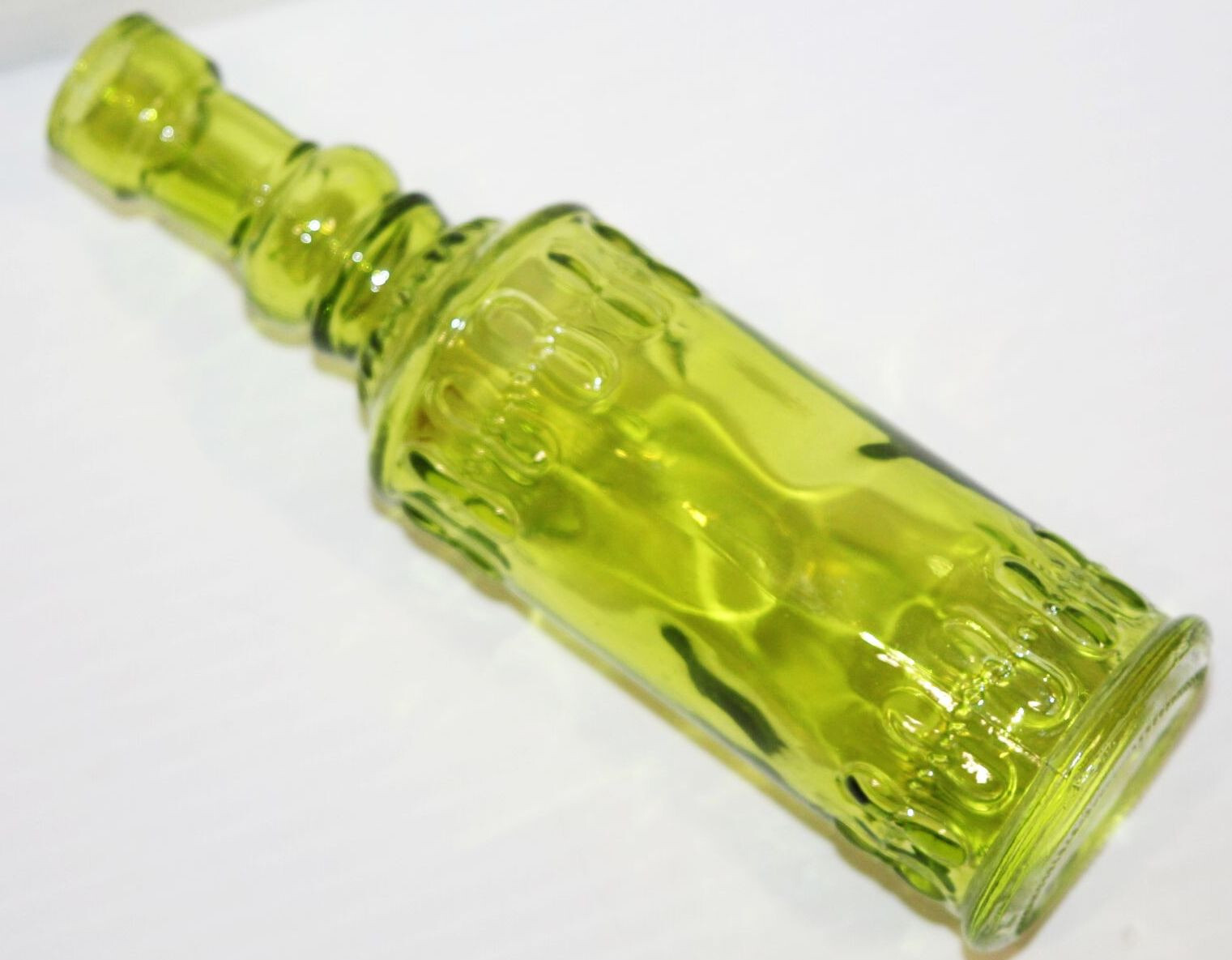 Vintage Embossed Glass Decorative Sauce Bottle Yellow-Green 