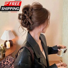 1pc Women's Leopard Print Bow Claw Clip Hair Accessory High-End Large Hair Clip