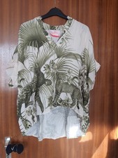Monday Afternoon Bluse 40 42 44 46  Blusenshirt Blau Grün Shirt Leopard Safari