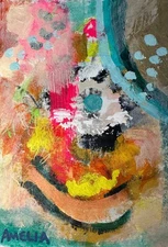 Original Abstract Art Painting OOAK "Gentle Giant" Expressionist Peaceful 6x8