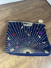 Estee Lauder Makeup Bag Clutch Navy Blue Metallic Gold Zip Closure Lipstick Lips