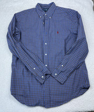 Ralph Lauren Mens Button Up Shirt Classic Fit Plaid Blue Large