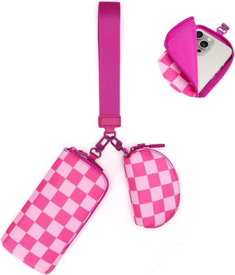 Checkered Dual Pouch Wristlet Wallets for Women Fits Phone Small  Zip around Wal