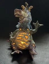 2000 Heather Goldminc Blue Sky Whimsical Dragon Tea Light Candle Holder Retired