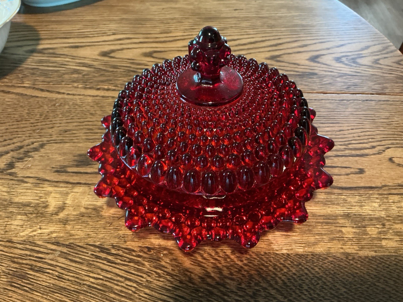 Vintage Westmoreland Hobnail Ruby Covered Butter Dish Excellent 7”