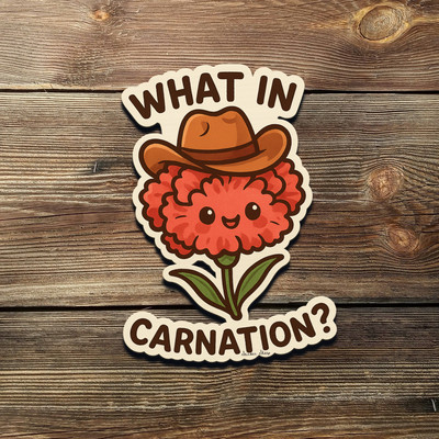 What in Carnation Sticker   Funny Cowboy Flower Pun Vinyl for Laptop & Journal