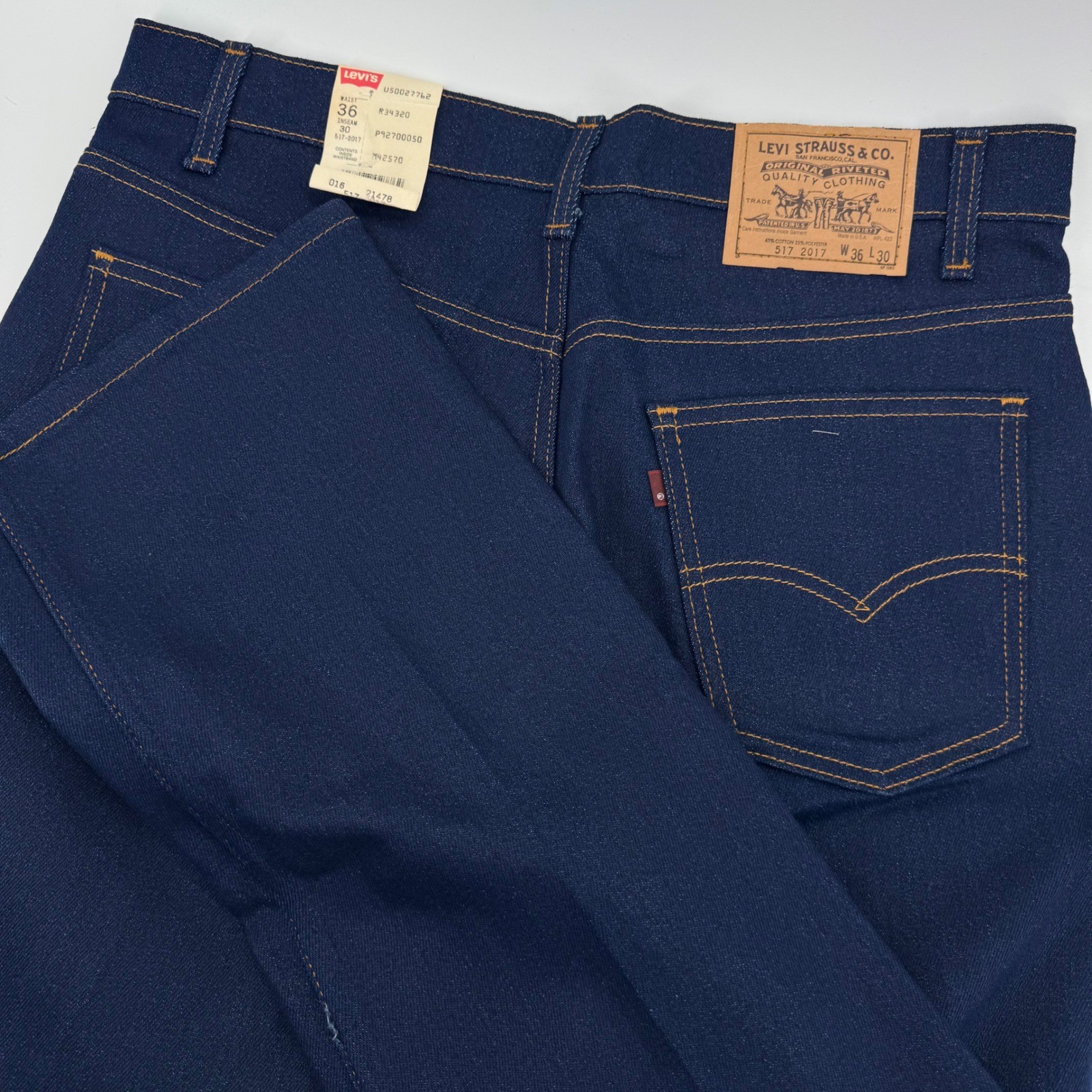 Vintage Levis 517 1997 Mens 36x30 Made in USA Navy Blue Bootcut Jeans Deadstock