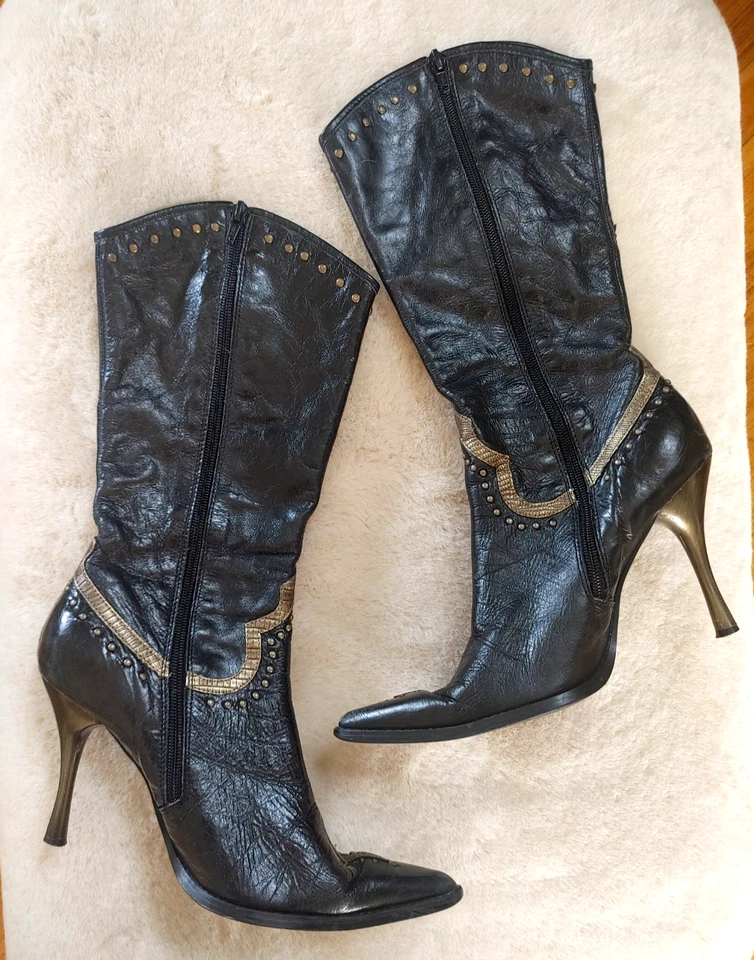 Y2K кукольный домик остроконечный носок выбитый с заклепками украшение Mobwife ботинки на шпильках 8,5 - Изображение 4 из 4